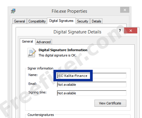Screenshot of the JSC Kalita-Finance certificate